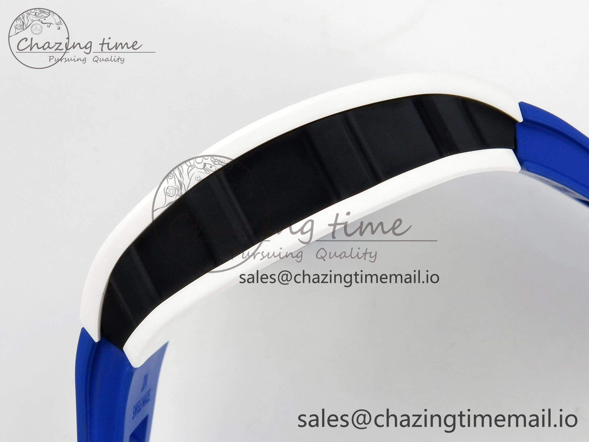 RM055 White Ceramic Japan Edition MLF 1:1 Best Edition on Deep Blue Rubber Strap RMUL2 Super Clone