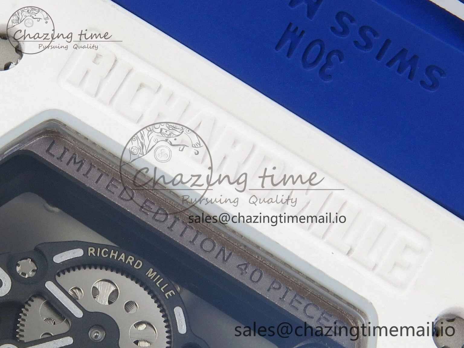 RM055 White Ceramic Japan Edition MLF 1:1 Best Edition on Deep Blue Rubber Strap RMUL2 Super Clone