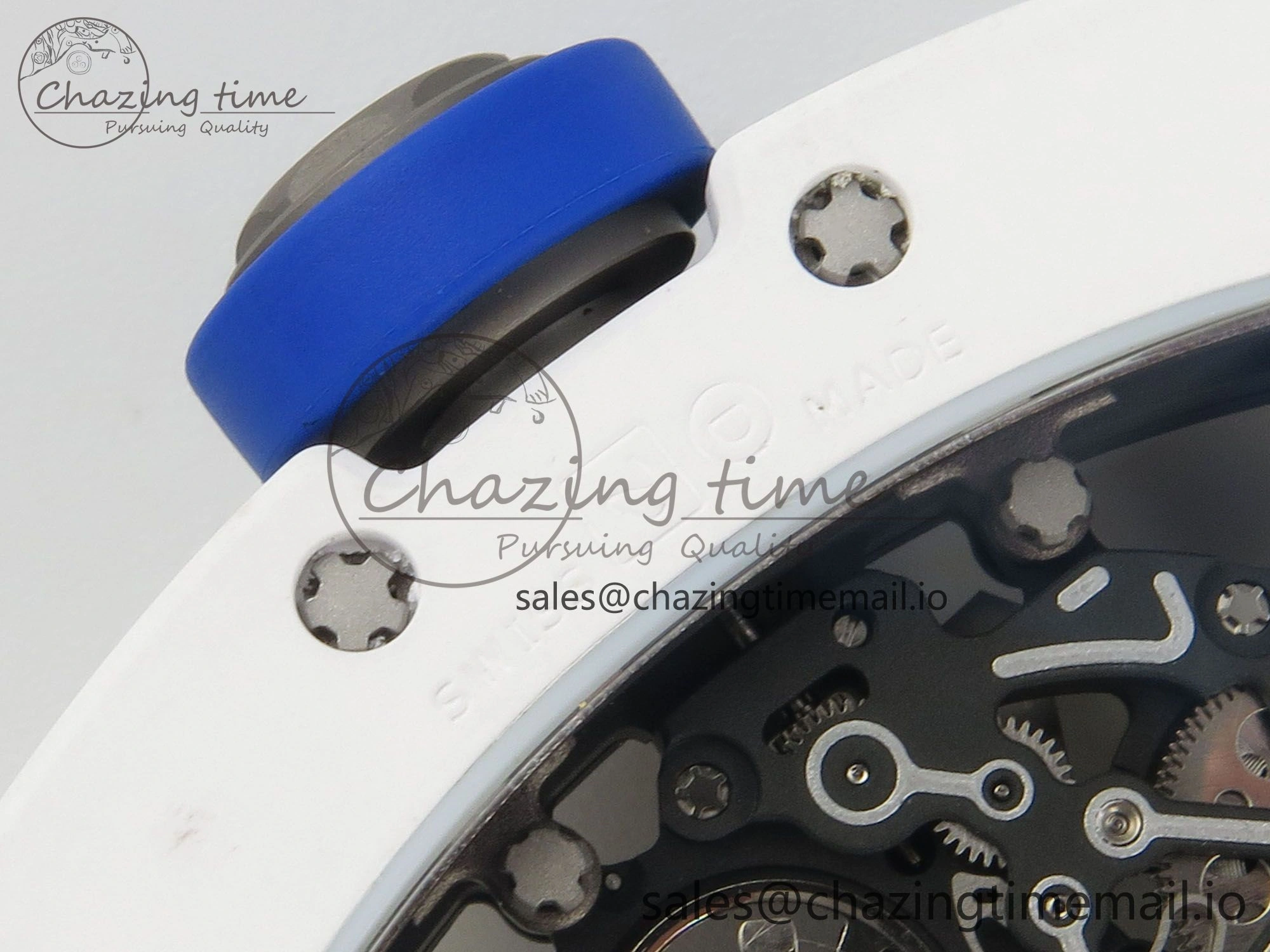 RM055 White Ceramic Japan Edition MLF 1:1 Best Edition on Deep Blue Rubber Strap RMUL2 Super Clone