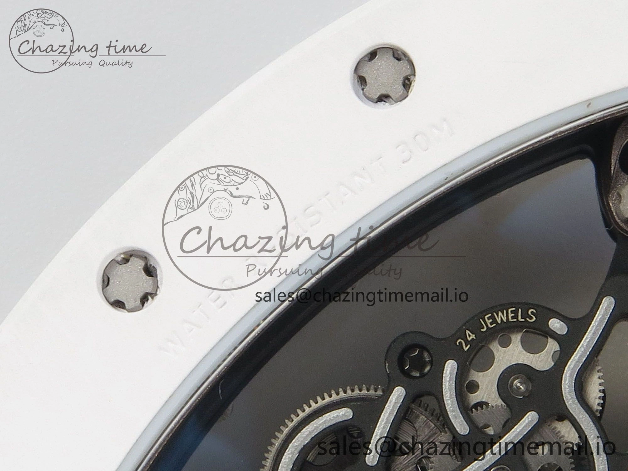 RM055 White Ceramic Japan Edition MLF 1:1 Best Edition on Deep Blue Rubber Strap RMUL2 Super Clone