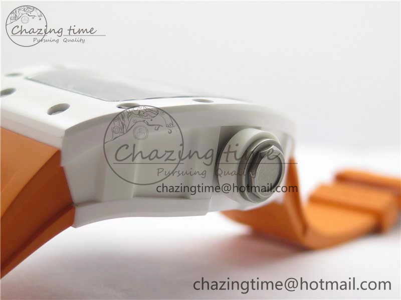 RM055 White Ceramic KVF Best Edition Skeleton Dial Black on Orange Rubber Strap MIYOTA8215 V3