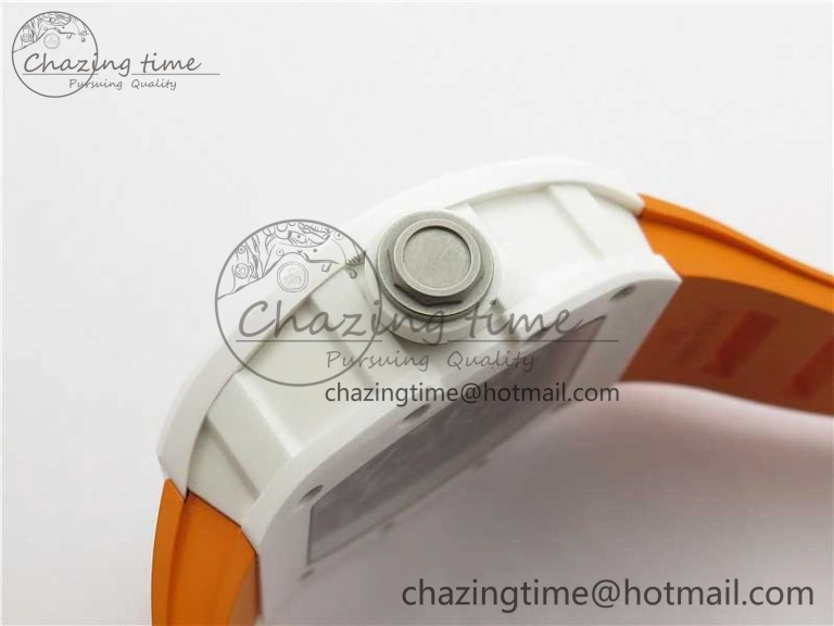 RM055 White Ceramic KVF Best Edition Skeleton Dial Black on Orange Rubber Strap MIYOTA8215 V3