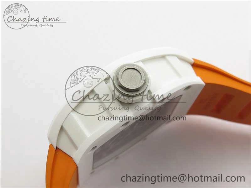 RM055 White Ceramic KVF Best Edition Skeleton Dial Black on Orange Rubber Strap MIYOTA8215 V3