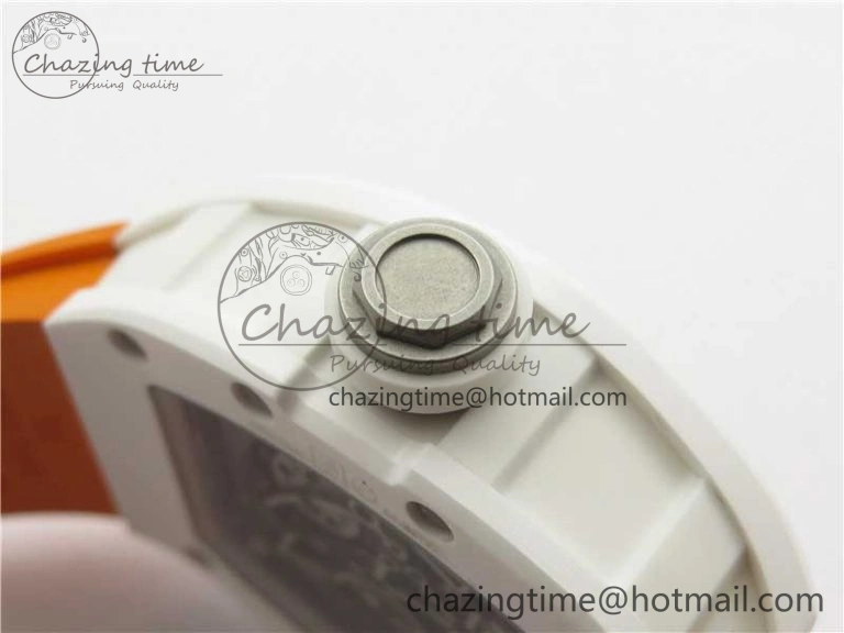 RM055 White Ceramic KVF Best Edition Skeleton Dial Black on Orange Rubber Strap MIYOTA8215 V3