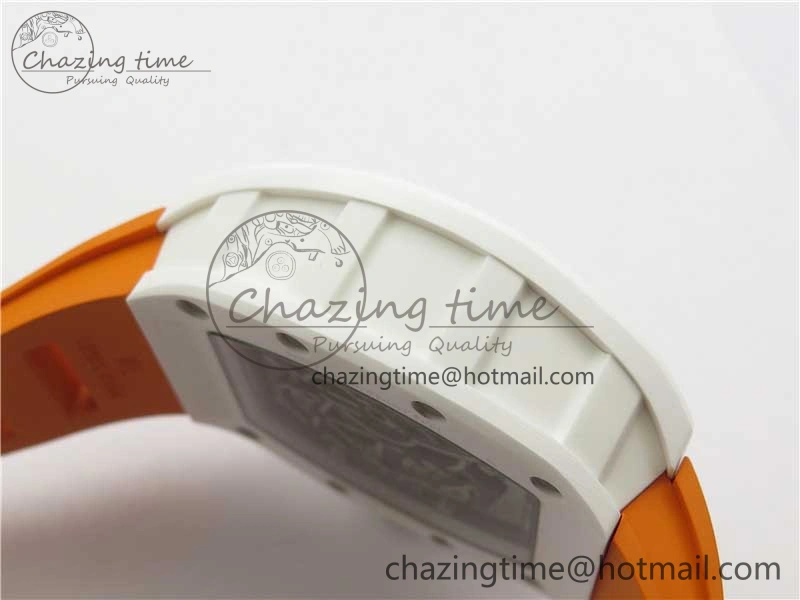 RM055 White Ceramic KVF Best Edition Skeleton Dial Black on Orange Rubber Strap MIYOTA8215 V3