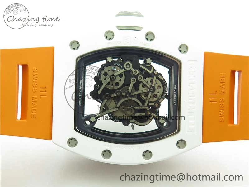 RM055 White Ceramic KVF Best Edition Skeleton Dial Black on Orange Rubber Strap MIYOTA8215 V3