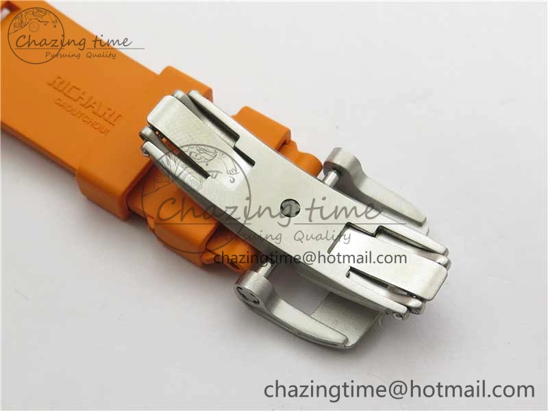 RM055 White Ceramic KVF Best Edition Skeleton Dial Black on Orange Rubber Strap MIYOTA8215 V3