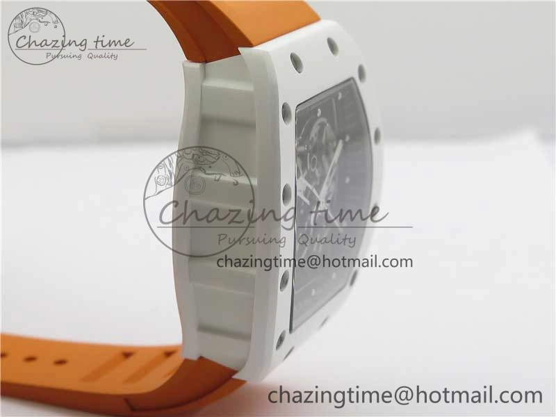 RM055 White Ceramic KVF Best Edition Skeleton Dial Black on Orange Rubber Strap MIYOTA8215 V3