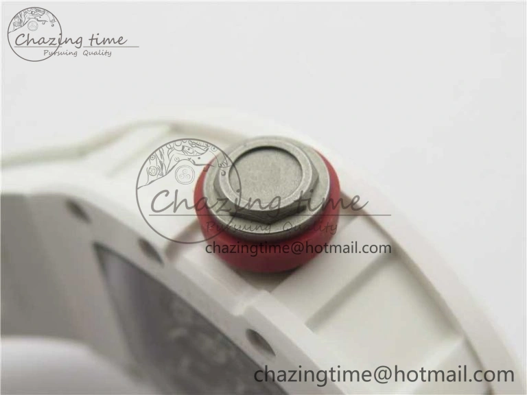 RM055 White Ceramic KVF Best Edition Skeleton Dial Black on White Rubber Strap MIYOTA8215 V3