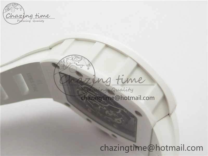 RM055 White Ceramic KVF Best Edition Skeleton Dial Black on White Rubber Strap MIYOTA8215 V3
