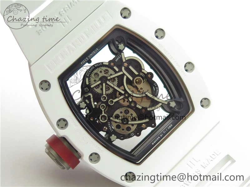 RM055 White Ceramic KVF Best Edition Skeleton Dial Black on White Rubber Strap MIYOTA8215 V3