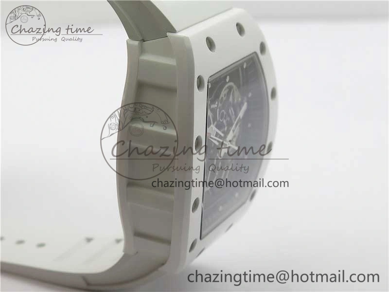 RM055 White Ceramic KVF Best Edition Skeleton Dial Black on White Rubber Strap MIYOTA8215 V3