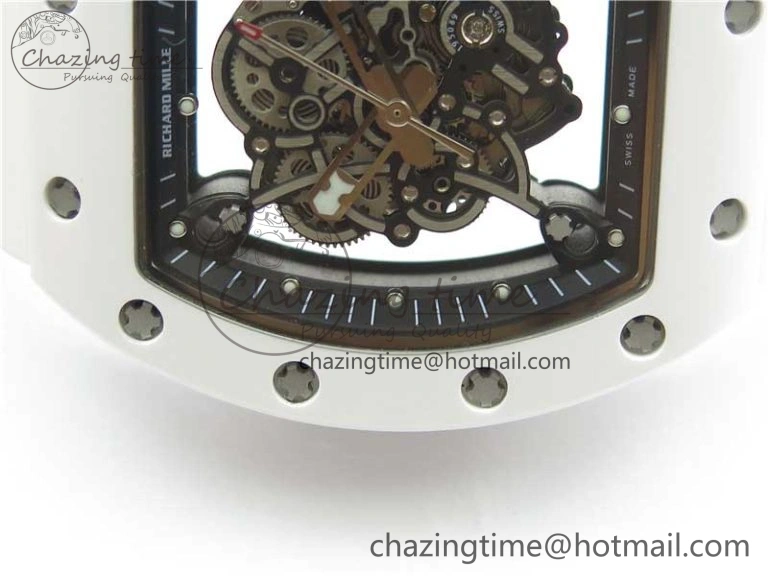 RM055 White Ceramic KVF Best Edition Skeleton Dial Black on White Rubber Strap MIYOTA8215 V3