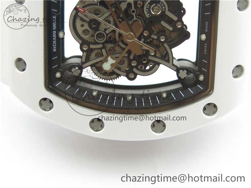 RM055 White Ceramic KVF Best Edition Skeleton Dial Black on White Rubber Strap MIYOTA8215 V3