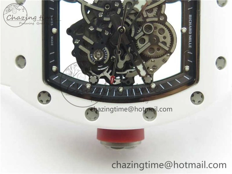 RM055 White Ceramic KVF Best Edition Skeleton Dial Black on White Rubber Strap MIYOTA8215 V3