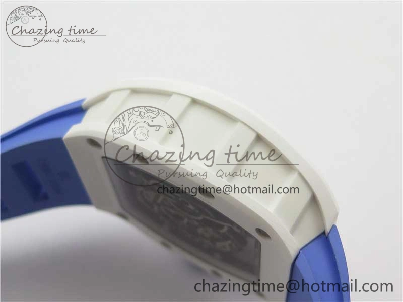 RM055 White Ceramic KVF Best Edition Skeleton Dial Blue on Rubber Strap MIYOTA8215 V3