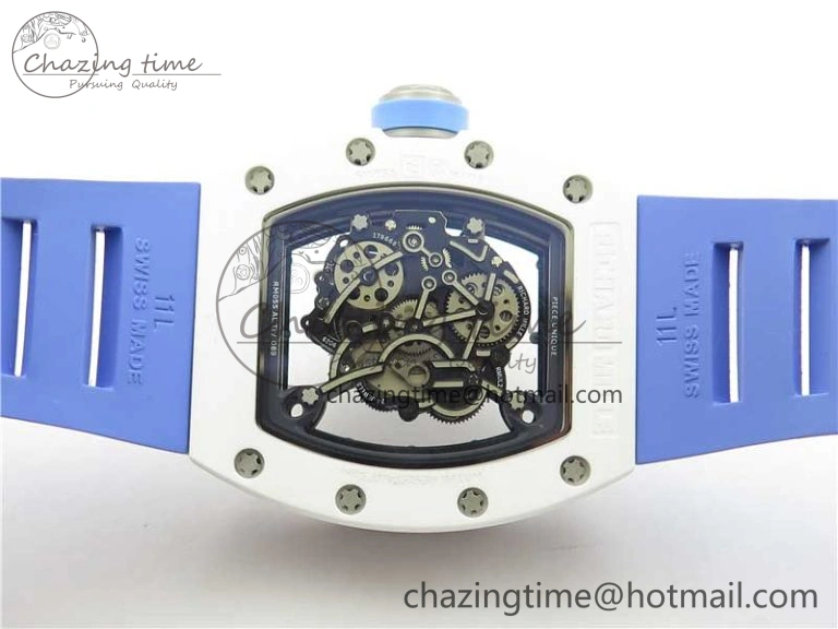 RM055 White Ceramic KVF Best Edition Skeleton Dial Blue on Rubber Strap MIYOTA8215 V3