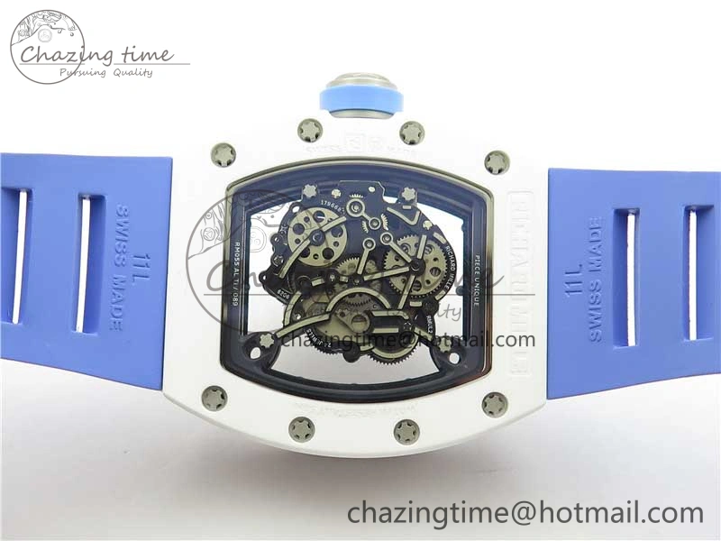 RM055 White Ceramic KVF Best Edition Skeleton Dial Blue on Rubber Strap MIYOTA8215 V3