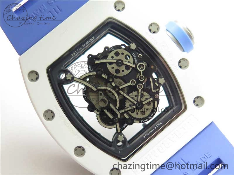 RM055 White Ceramic KVF Best Edition Skeleton Dial Blue on Rubber Strap MIYOTA8215 V3
