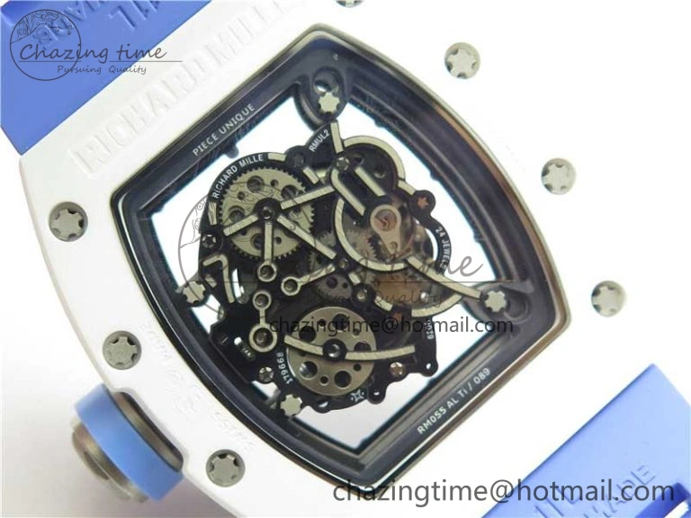 RM055 White Ceramic KVF Best Edition Skeleton Dial Blue on Rubber Strap MIYOTA8215 V3