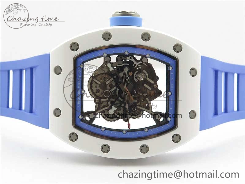 RM055 White Ceramic KVF Best Edition Skeleton Dial Blue on Rubber Strap MIYOTA8215 V3