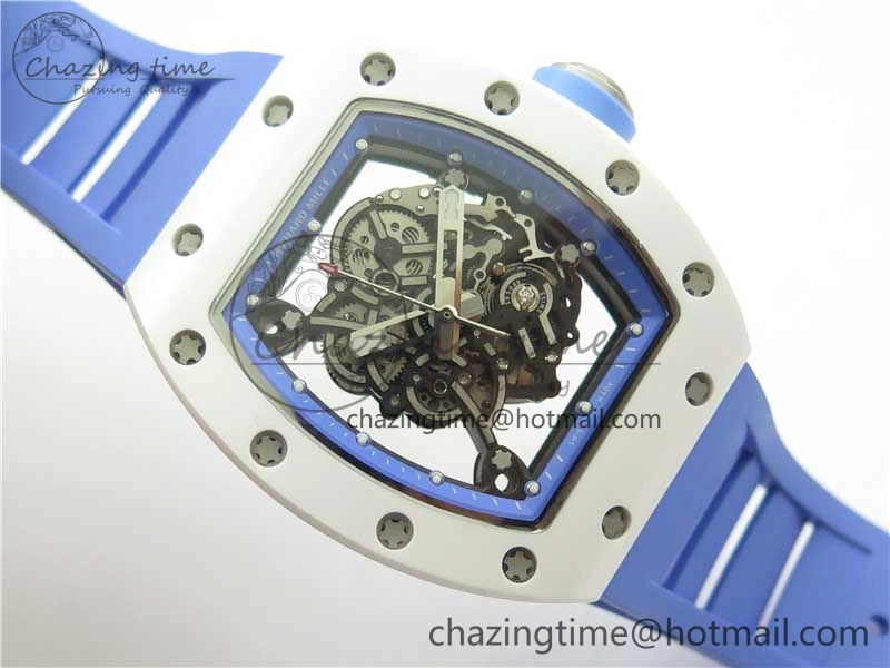 RM055 White Ceramic KVF Best Edition Skeleton Dial Blue on Rubber Strap MIYOTA8215 V3