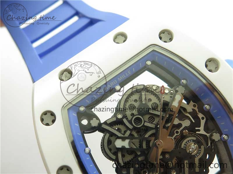 RM055 White Ceramic KVF Best Edition Skeleton Dial Blue on Rubber Strap MIYOTA8215 V3