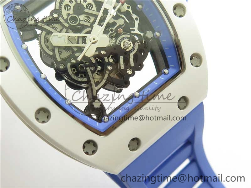 RM055 White Ceramic KVF Best Edition Skeleton Dial Blue on Rubber Strap MIYOTA8215 V3