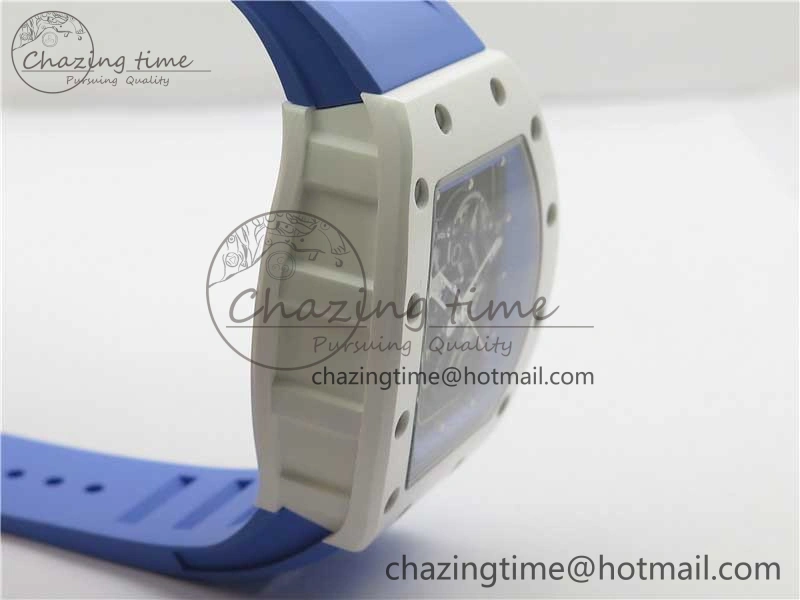 RM055 White Ceramic KVF Best Edition Skeleton Dial Blue on Rubber Strap MIYOTA8215 V3
