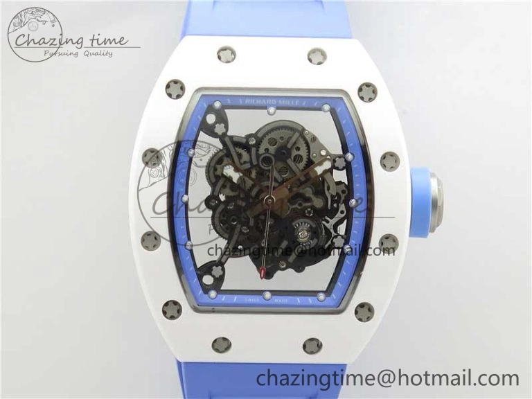 RM055 White Ceramic KVF Best Edition Skeleton Dial Blue on Rubber Strap MIYOTA8215 V3