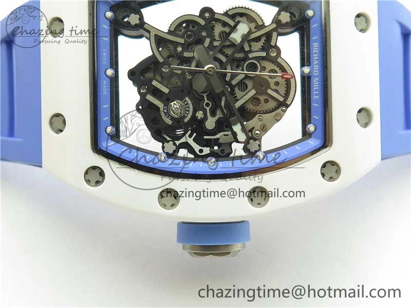 RM055 White Ceramic KVF Best Edition Skeleton Dial Blue on Rubber Strap MIYOTA8215 V3