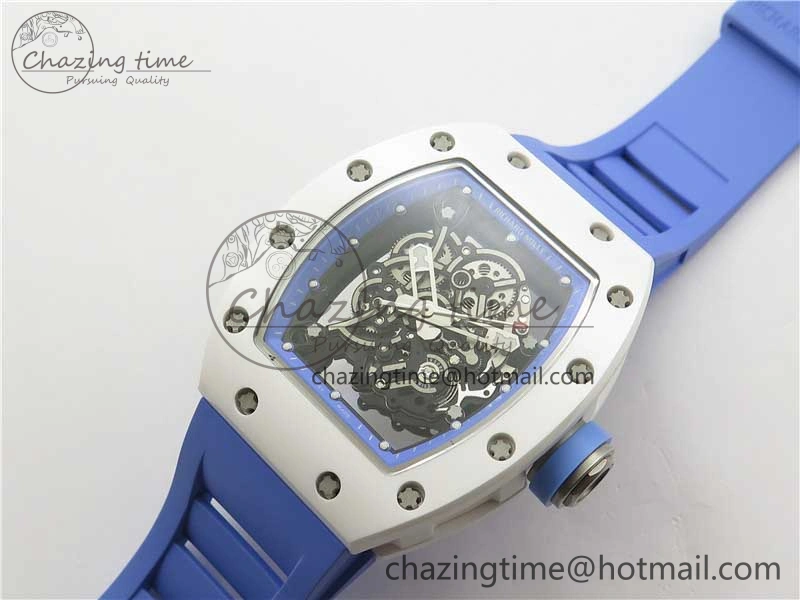RM055 White Ceramic KVF Best Edition Skeleton Dial Blue on Rubber Strap MIYOTA8215 V3