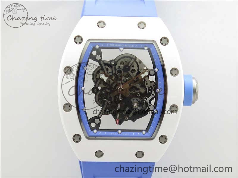 RM055 White Ceramic KVF Best Edition Skeleton Dial Blue on Rubber Strap MIYOTA8215 V3