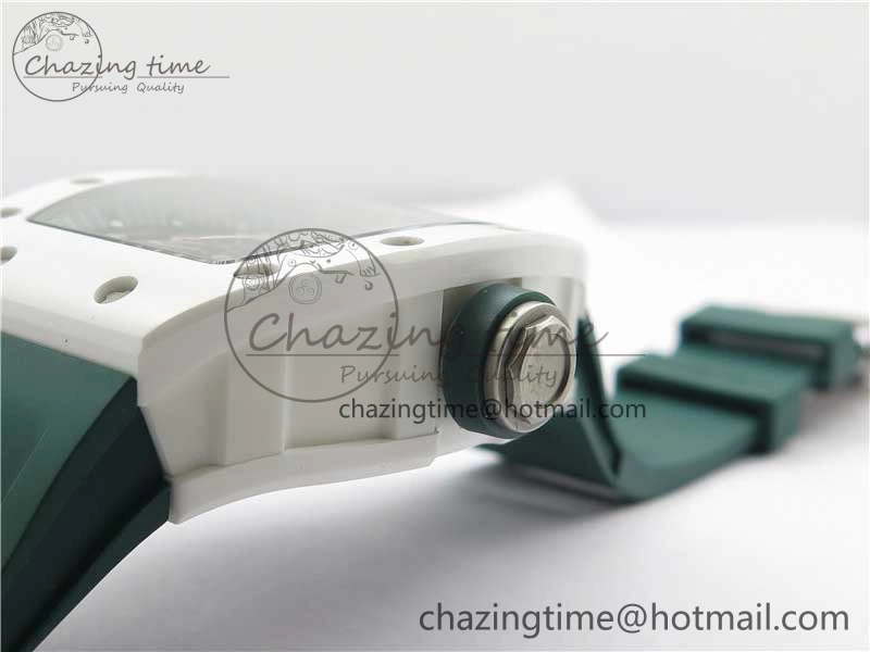 RM055 White Ceramic KVF Best Edition Skeleton Dial Green on Green Rubber Strap MIYOTA8215 V3