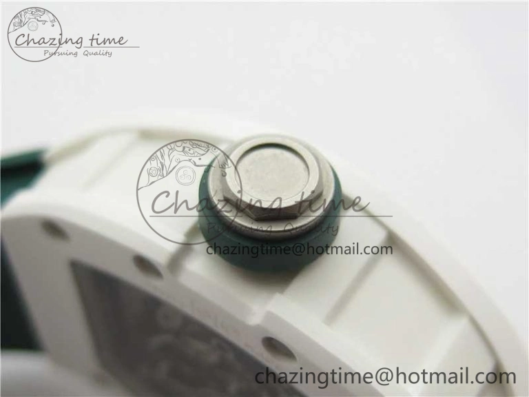 RM055 White Ceramic KVF Best Edition Skeleton Dial Green on Green Rubber Strap MIYOTA8215 V3