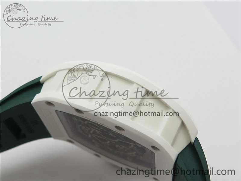 RM055 White Ceramic KVF Best Edition Skeleton Dial Green on Green Rubber Strap MIYOTA8215 V3