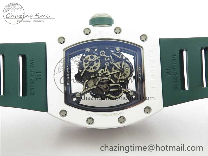 RM055 White Ceramic KVF Best Edition Skeleton Dial Green on Green Rubber Strap MIYOTA8215 V3