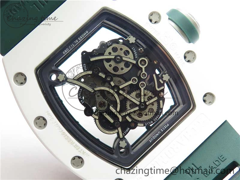 RM055 White Ceramic KVF Best Edition Skeleton Dial Green on Green Rubber Strap MIYOTA8215 V3