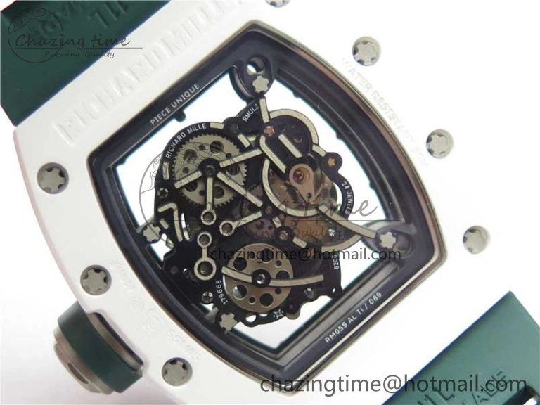 RM055 White Ceramic KVF Best Edition Skeleton Dial Green on Green Rubber Strap MIYOTA8215 V3