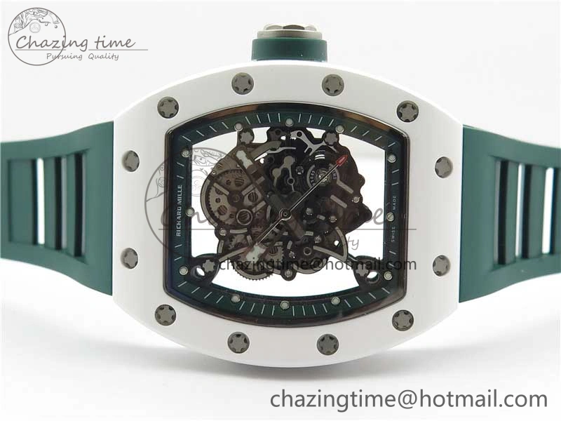 RM055 White Ceramic KVF Best Edition Skeleton Dial Green on Green Rubber Strap MIYOTA8215 V3