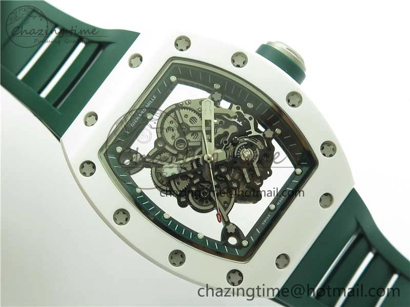 RM055 White Ceramic KVF Best Edition Skeleton Dial Green on Green Rubber Strap MIYOTA8215 V3