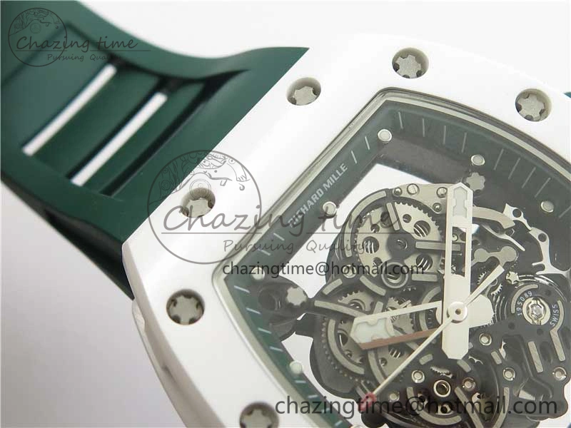 RM055 White Ceramic KVF Best Edition Skeleton Dial Green on Green Rubber Strap MIYOTA8215 V3