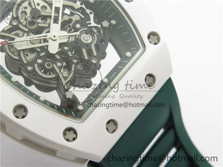 RM055 White Ceramic KVF Best Edition Skeleton Dial Green on Green Rubber Strap MIYOTA8215 V3