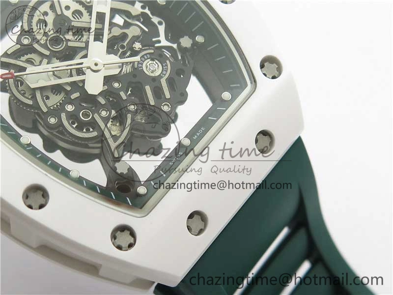 RM055 White Ceramic KVF Best Edition Skeleton Dial Green on Green Rubber Strap MIYOTA8215 V3