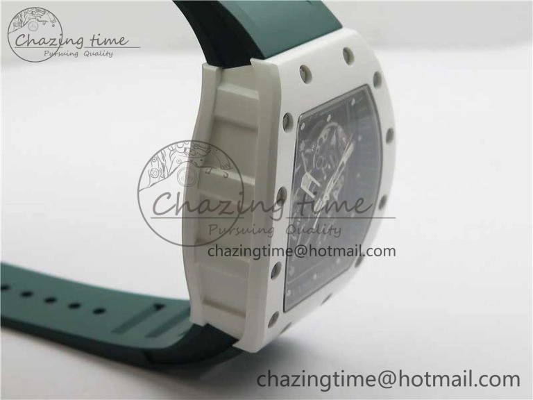 RM055 White Ceramic KVF Best Edition Skeleton Dial Green on Green Rubber Strap MIYOTA8215 V3
