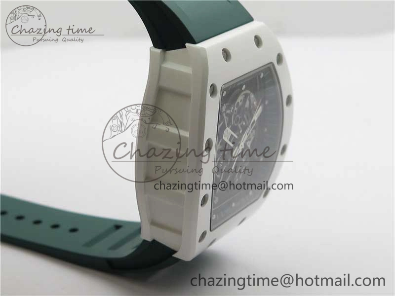RM055 White Ceramic KVF Best Edition Skeleton Dial Green on Green Rubber Strap MIYOTA8215 V3
