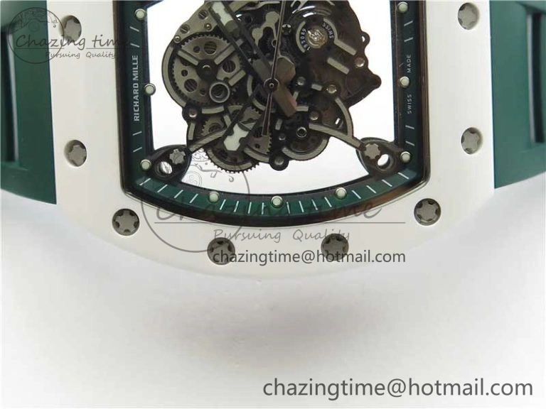 RM055 White Ceramic KVF Best Edition Skeleton Dial Green on Green Rubber Strap MIYOTA8215 V3