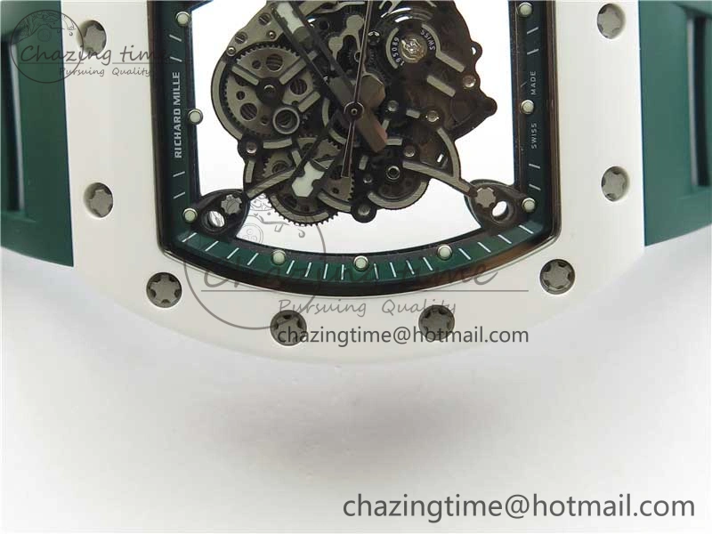 RM055 White Ceramic KVF Best Edition Skeleton Dial Green on Green Rubber Strap MIYOTA8215 V3