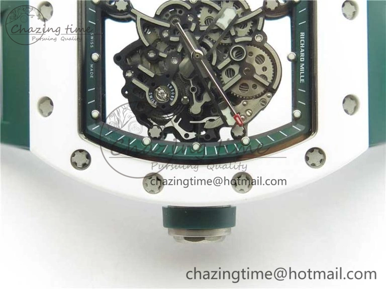 RM055 White Ceramic KVF Best Edition Skeleton Dial Green on Green Rubber Strap MIYOTA8215 V3