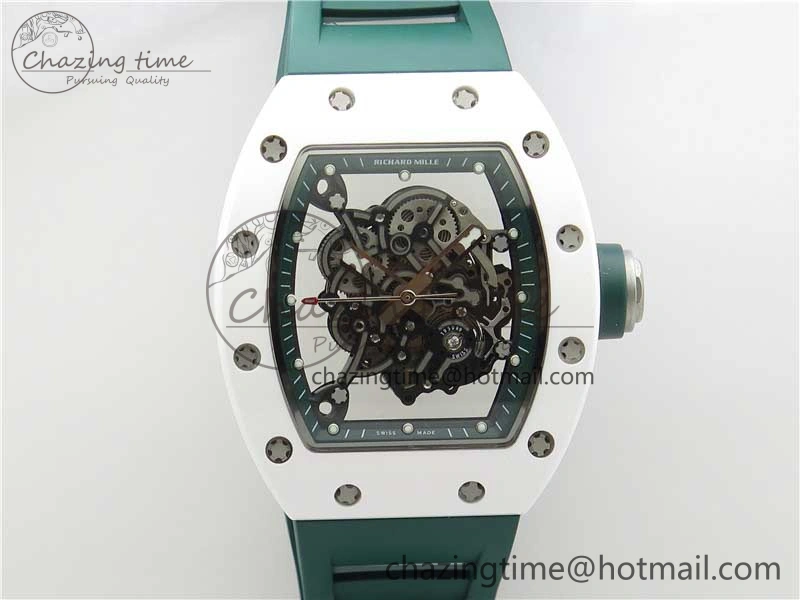 RM055 White Ceramic KVF Best Edition Skeleton Dial Green on Green Rubber Strap MIYOTA8215 V3